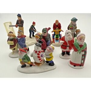Lemax Christmas Village Accessories‎ Lot Of 8 Santa, Sledding, Snowman Winter